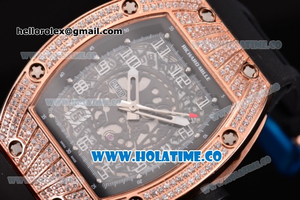 Richard Mille RM010 Miyota 9015 Automatic Rose Gold/Diamonds Case with Skeleton Dial and Numeal Markers - Click Image to Close